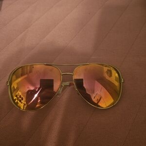 Michael Kors Gold Aviator Sunglasses with Pink Lenses